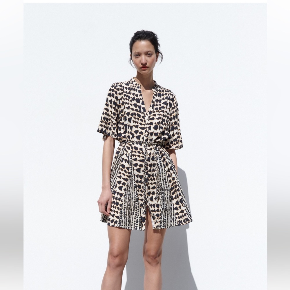 Zara Printed Dress with Tie